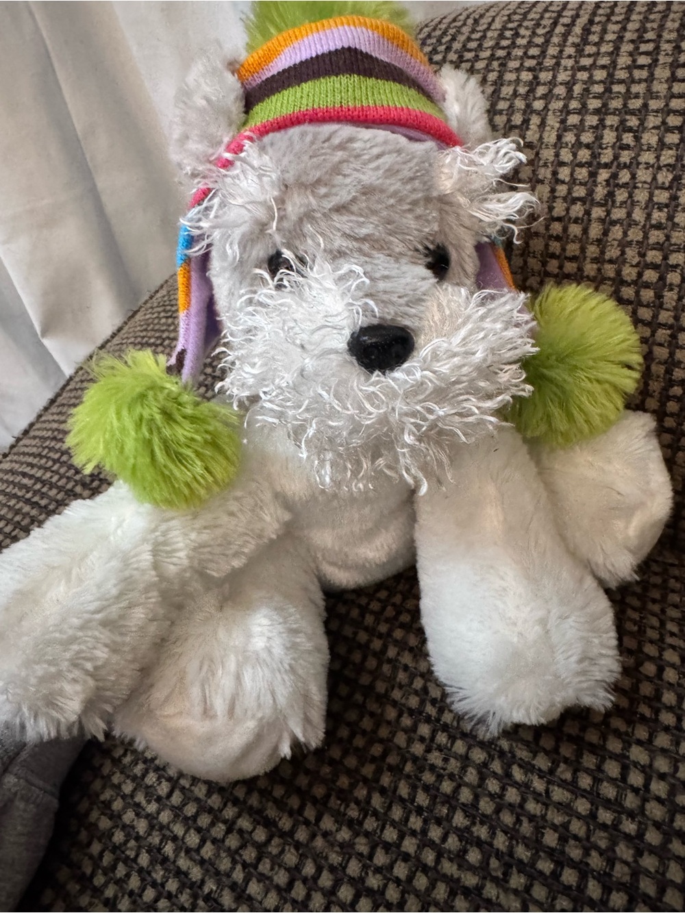 Maurices Shelby the Schnauzer Plush White Dog with Colorful Striped Hat